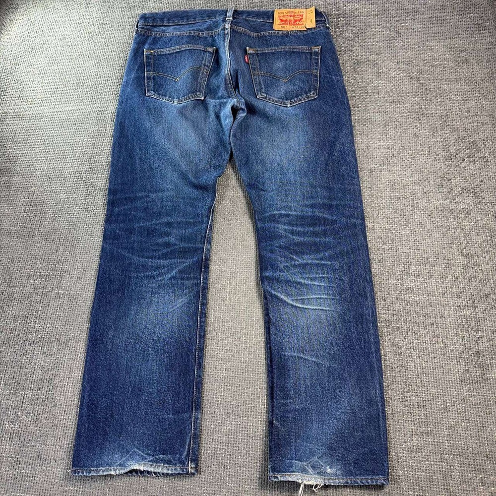 Levi's 501 Original Fit Mens 34x30 Blue Medium Wash Distressed Straight Jeans